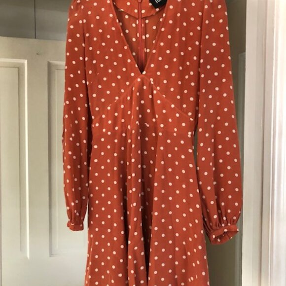 Réalisation Par Kate Polka Dot Silk Deep-V Mini Dress in Rust Spot Size XS - Picture 3 of 6